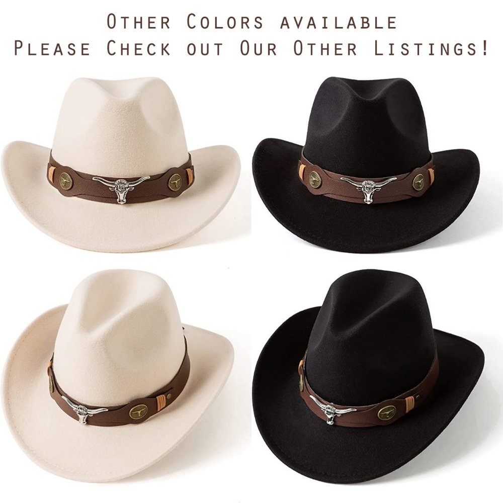 NEW Coffee Brown Bull Accent Faux Leather Band Felt Cowboy Cowgirl Western Hat - Picture 9 of 9